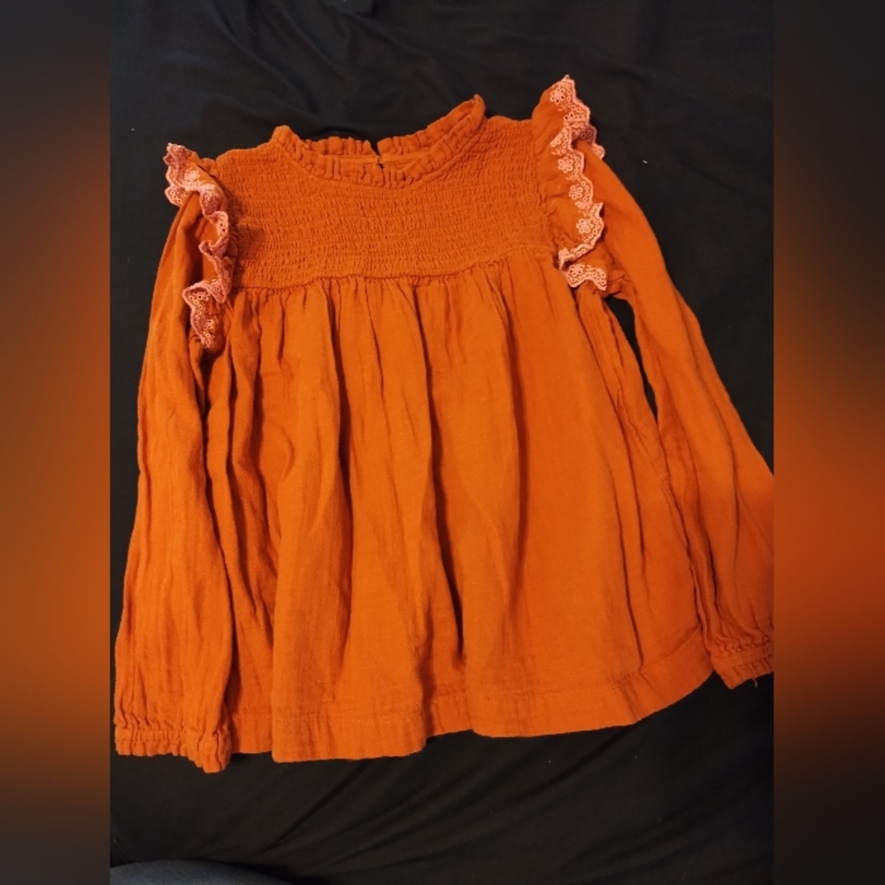 Cat & Jack Girls 100% Long sleeve eyelet ruffle top Size L 10/12